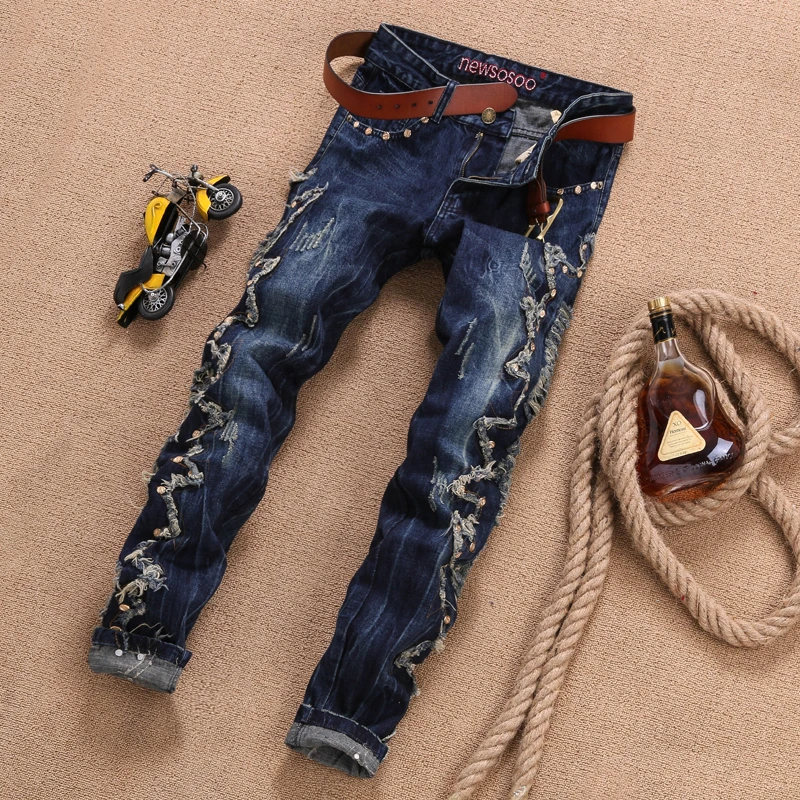 TR Brand design mes biker jeans hip hop style fashion denim men