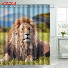 WONZOM Lion Polyester Fabric Shower Curtain Dog Bathroom Decor Shark Waterproof Animal Cortina De Bano With 12 Hooks Gift 2017