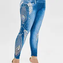 Wipalo размера плюс 3D джинсы с принтом Леггинсы с высокой талией облегающие Женские леггинсы летние брюки прямые капри повседневные штаны 5XL