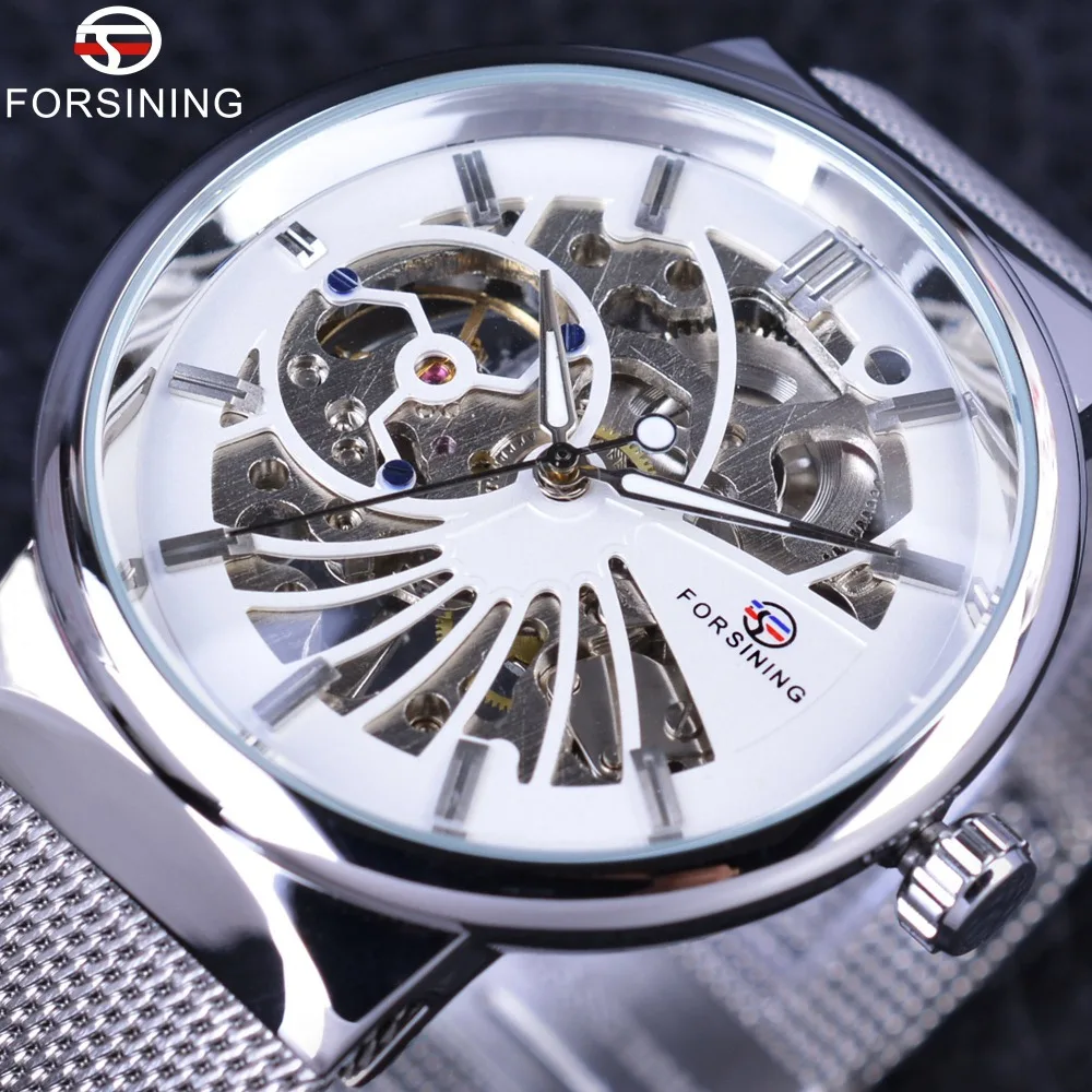 Forsining Silver Stainless Steel Strap Ultra Thin Case Fashion Design