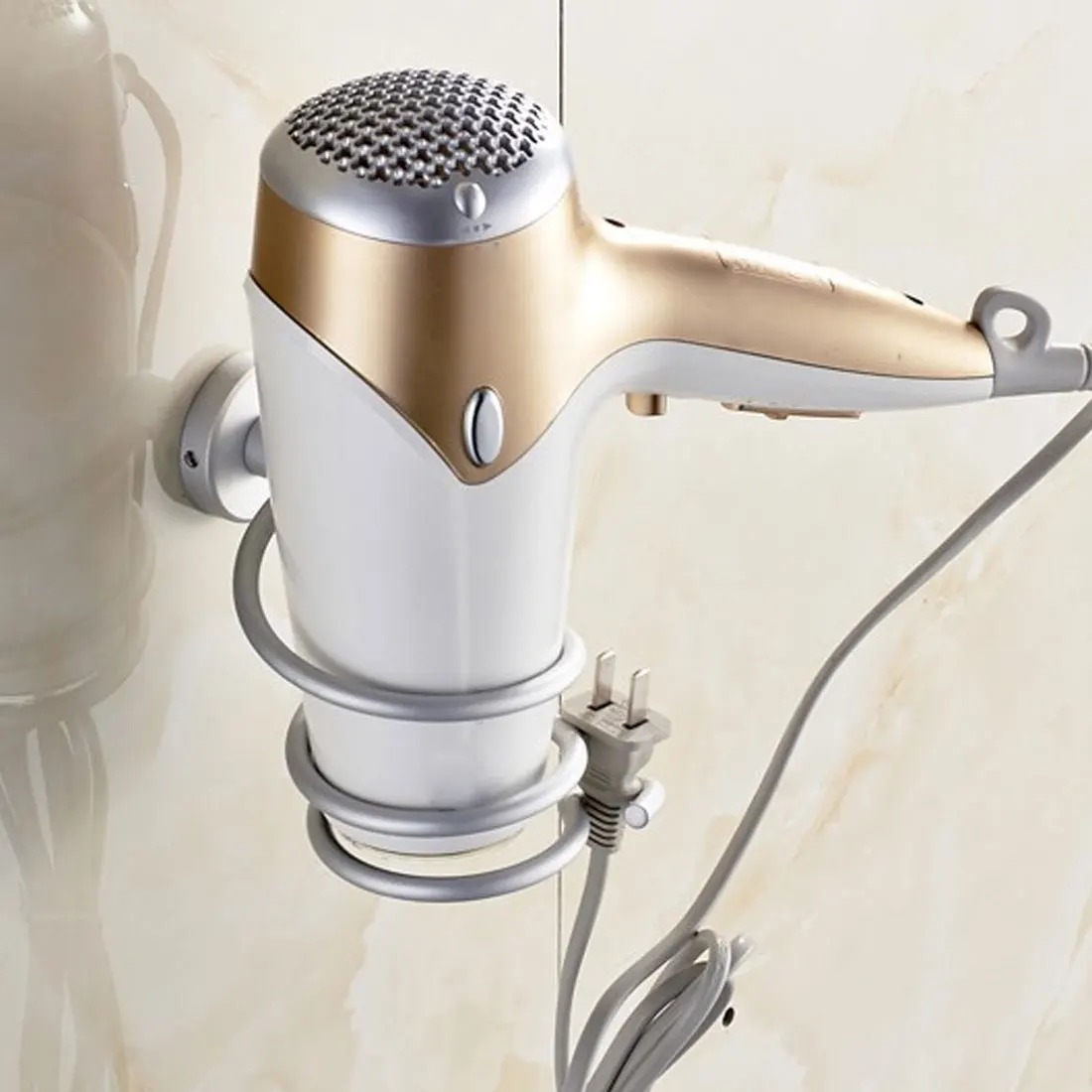 Multi function Bathroom Hair Dryer Holder Wall Mounted Rack Space Aluminum Shelf for Bathroom