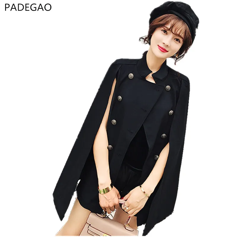 

Autumn Winter New Elegent Women Cape Blazers Solid Casual Double - Breasted Slim Cloak Suit Female Blaser 2017 Ladies Jackets