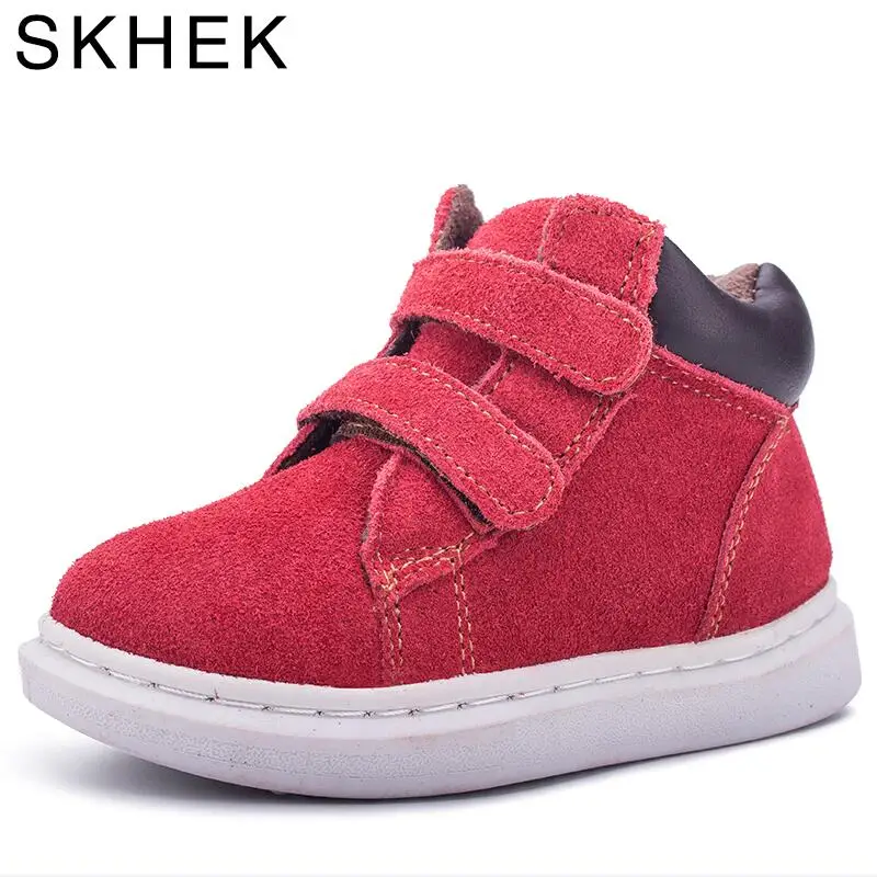 SKHEK/Детские зимние сапоги из натуральной кожи; новая детская обувь; Детские теплые кроссовки; зимние сапоги для девочек; Botas - Цвет: Красный