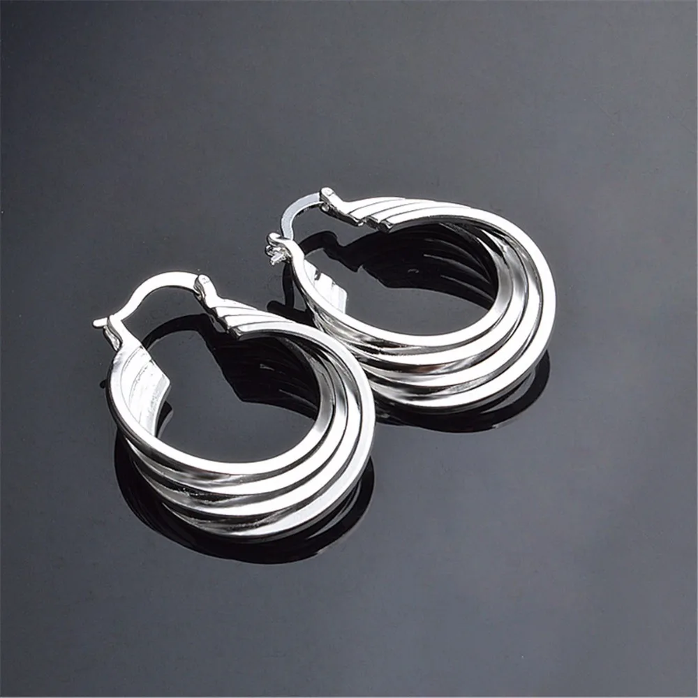 

High-quality fashion jewerly silver plated earrings Four Ring hoop earing brincos de festa collier plastron femme jewellry