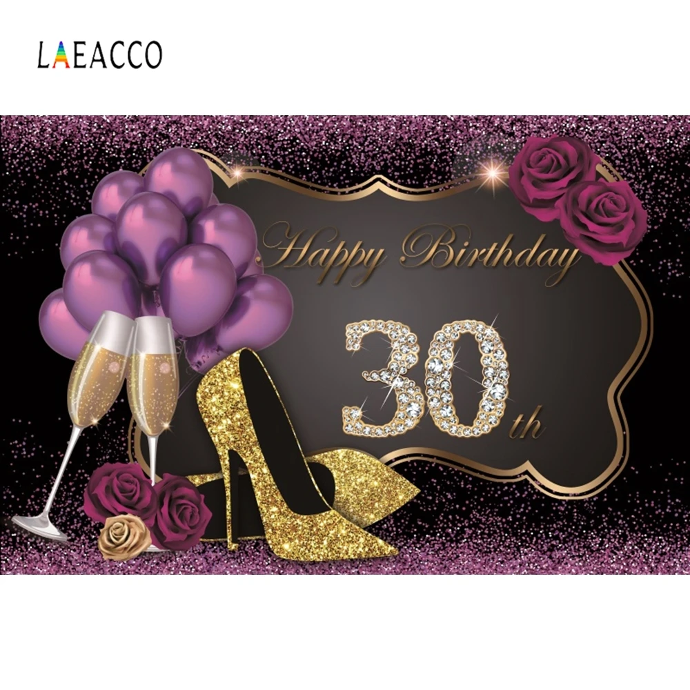 

Laeacco Balloons Roses Lady 30th Birthday Photocall Communion Party Personalized Photography Backdrops Photographic Backgrounds