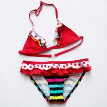 Новые девушки купальник бикини с оборками Детские купальники От 6 до 16 лет купальники для девочек детские купальники CZ931