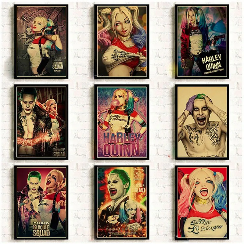 

Canvas Painting Prints Home Decor Suicide Squad Retro Harley Quinn And The Joker Wall Art Modular Pictures Poster Living Room