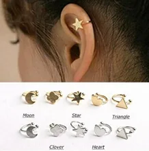 New Fashion star moon heart clip stud font b earring b font gift for women girl