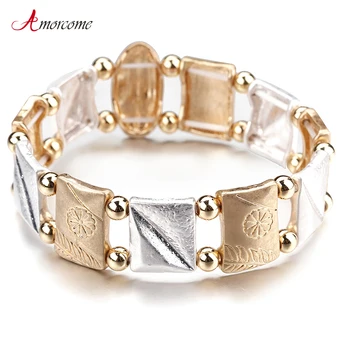 

Amorcome Brand Design Flower Carved Geometric Charms Bracelets For Women Trendy Alloy Gold & Sliver Bracelets & Bangles Jewelry