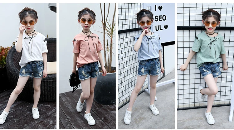 bow off shoulder cotton t shirt for girls kid 10 11 12 years clothes summer 2018 casual tees tops for baby big girls clothing (15)