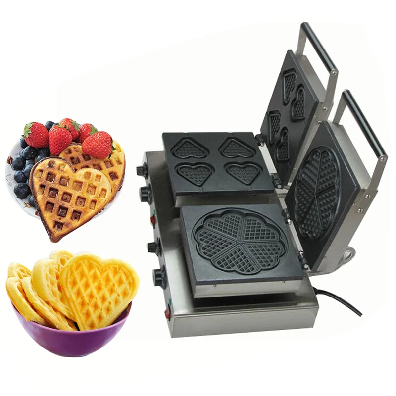 Commercial Electric Heart shaped Waffle Machine Double Head Cute Shapes