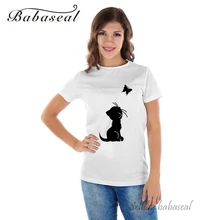 Babaseal Top Brand Women Sexy Shirts Kitten and butterfly Print Kawaii Tshirt Kpop T Shirt Womens Top Blusas Shirt Lady T-shirt