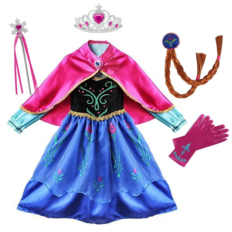 Princess Anna Party Supplies Cosplay Costume for Girls Carnival Kids Dress up Clothing Halloween Birthday Fancy Snow Queen Dress