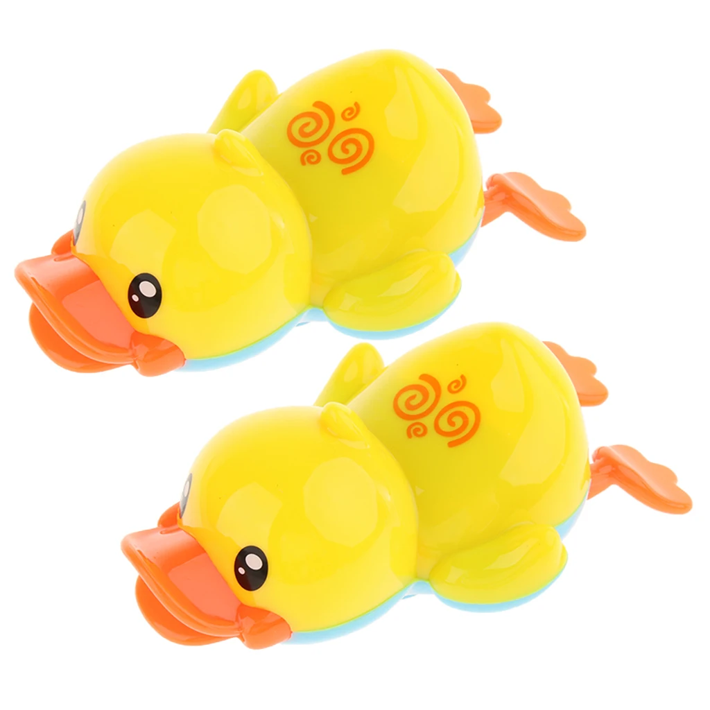 1 Pair Cute Plastic Wind Up Swimming Yellow Duck Kids Baby Bathing Time Water Toy Early Learning
