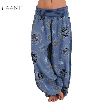

Laamei Autumn Casual Wide Leg Harem Pants Lantern Dancing Women Low Waist Loose Elastic Trousers Bohemian Beach Pant S-2XL