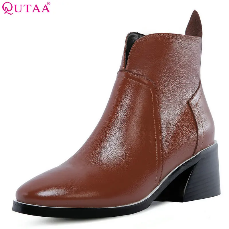 

QUTAA 2019 Women Motoecycle Boots Platform All Match Winter Shoes Women Ankle Boots Square High Heel Women Shoes Big Size 34-43