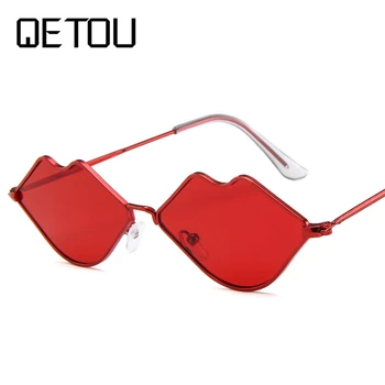 

QETOU Lip shape Retro Kiss Sunglasses Women Brand Designer Sun Glasses For Women Alloy Mirror Sunglasses female oculos de sol