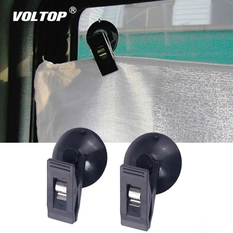 

1 Pair Car Interior Window Clip Mount Black Suction Cap Clip Plastic Sucker Removable Holder For Sunshade Curtain Towel Ticket