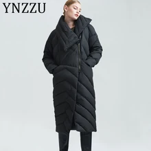 YNZZU белый утиный пух женские зимние пальто модные черные с длинным рукавом на молнии Брендовые повседневные пуховики Большой размер высокое качество AO251