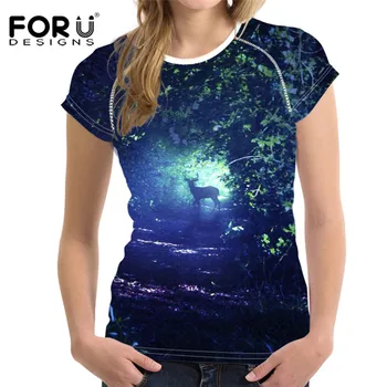

FORUDESIGNS Harajuku 3D Wapiti Print Short Sleeve T Shirt Female Tops Brand Clothing Ladies Summer T-shirts Casual Fitness Shirt