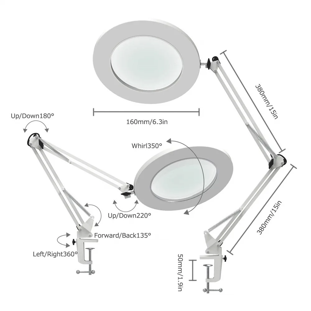 LED Magnifying Table Lamp Metal Clamp Swing Arm Desk Lamp Stepless Dimming 3Colors  7W Magnifier LE - 32909212699