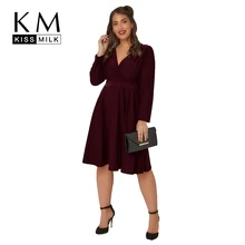 Kissmilk Plus Size Women Casual Loose Wrap V Neck Solid Office Lady Long Sleeve High Waist Lace Up Midi A Line Dress Kissmilk Plus Size Women Casual Loose Wrap V Neck Solid Office Lady Long Sleeve High Waist Lace Up Midi A Line Dress