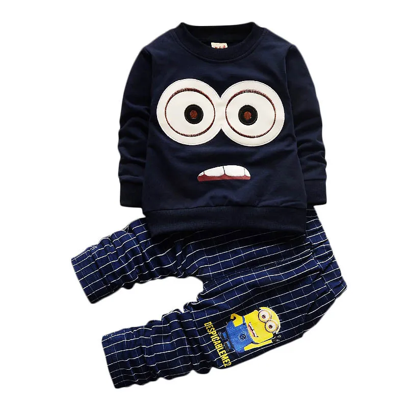 Комплект хлопковой одежды с миньонами для маленьких мальчиков и девочек зимняя детская одежда детская футболка+ штаны, костюм бренд YAOYAO BEAR