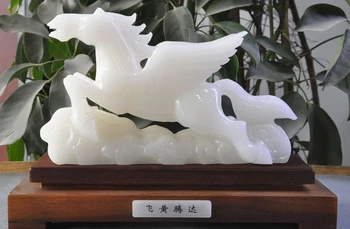 

Chinese Fengshui Natural White jade Hand-Carved Success Lucky Wings Horse Statue