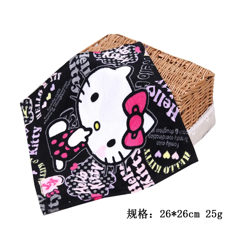 Милый хлопковый квадратный шарф с рисунком Hello kitty, мягкий абсорбирующий платок для детей, мальчиков, девочек и взрослых, 26x26 см - Цвет: Черный
