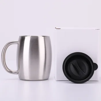 

14oz Double Wall Stainless Steel Coffee Cups with Handle Beer Mugs with Lids Free Shipping WB341