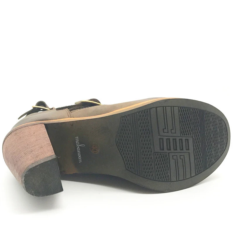 Mabaiwan/Новинка; модные сапоги из натуральной кожи; zapatos mujer; женские сапоги до середины икры с ремешками; женские сапоги для верховой езды на не сужающемся книзу массивном высоком каблуке
