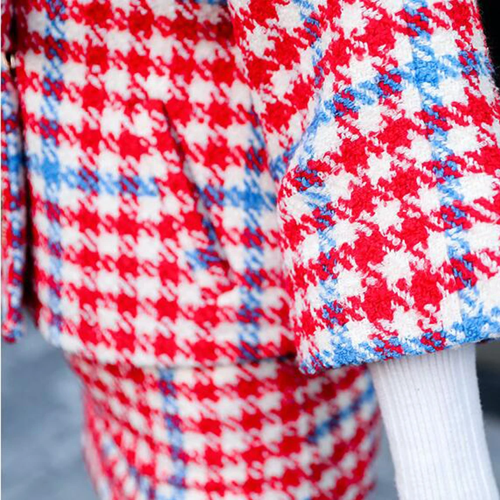 De Ensemble Bas Courte Mini Vestes Et Mode Vers Printemps Zipper Lxmsth Sexy Rouge Tournent 2019 Jupe Antumn Tweed rose gris Plaid Le Jupes Femmes EqdaPY