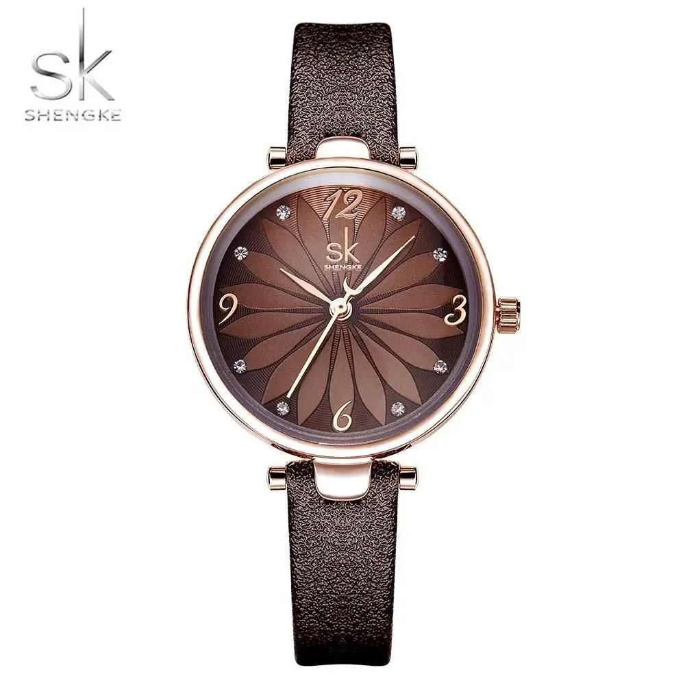 

Shengke Leather Watch Flower Dial Women Quartz Wristwatches Quartz Analog Women Watch Casual Ladies Watches Reloj Mujer