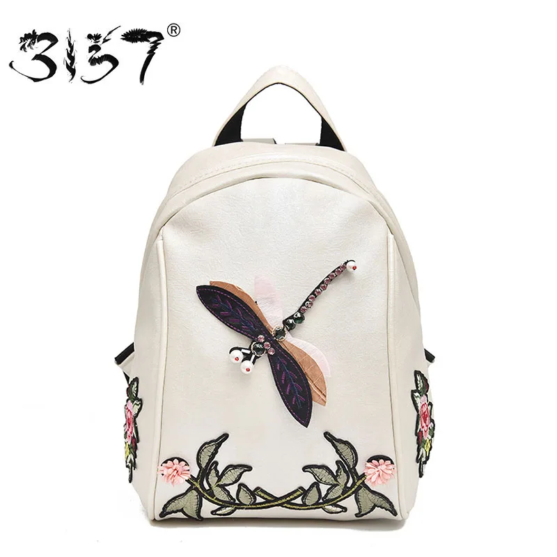 

3157 New Fashion Women Backpack Synthetic Leather Bags for Teenage girls Handmade Embroidery PU Daypack Elegant Female backpacks