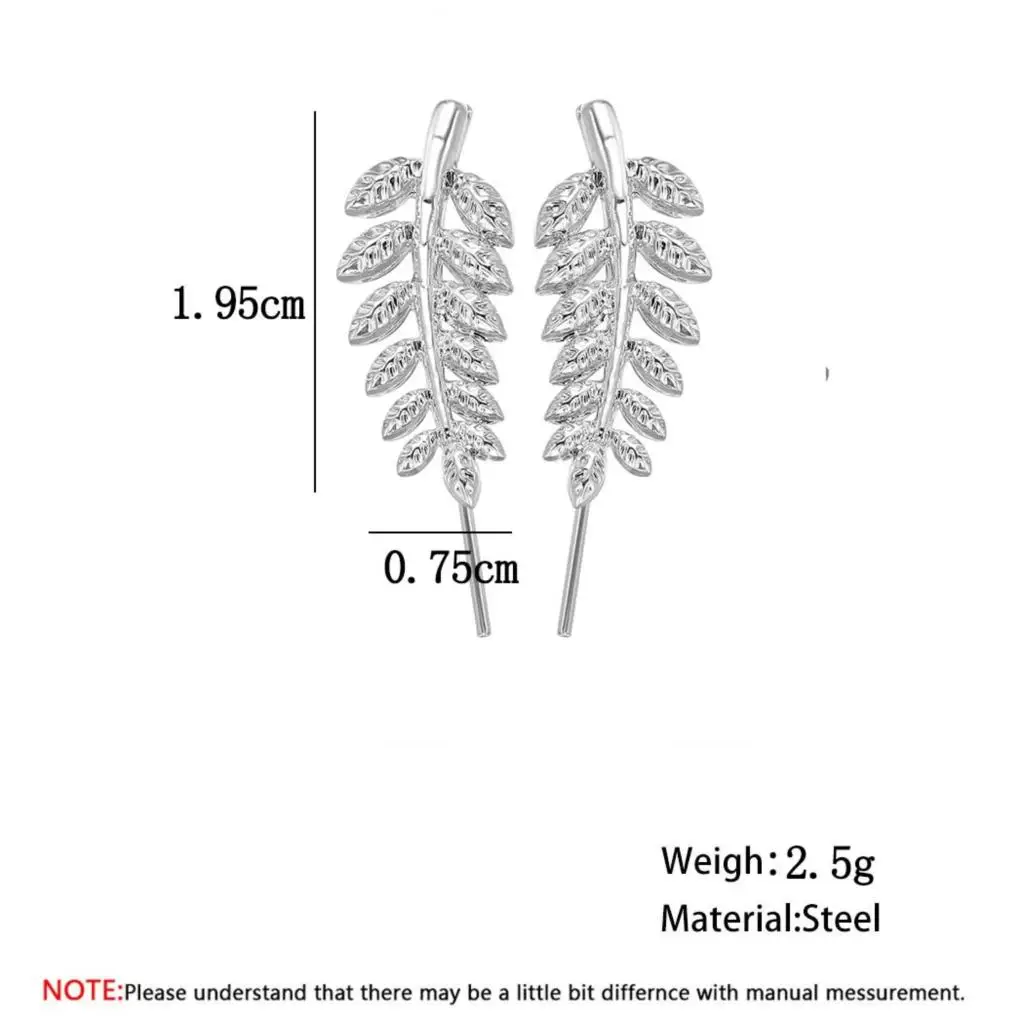Boho Нержавеющая сталь серьги-клаймберы крошечный листьев серьги листья перо филиал кроулер гоночный автомобиль для рок серьги со шпилькой для девочек свадебные Bijoux(украшения своими руками