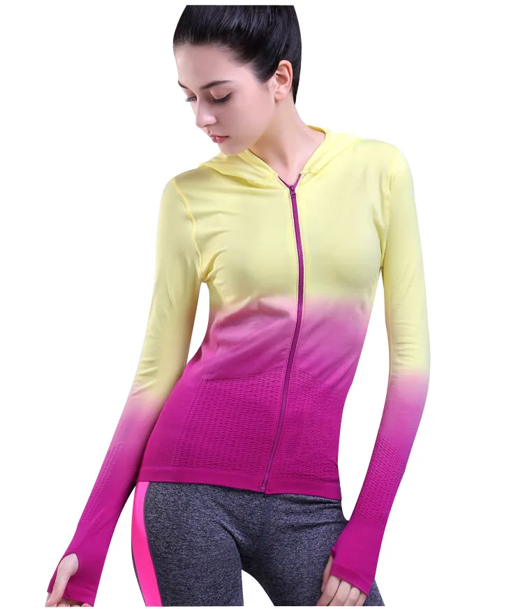 Women's Long Sleeved Quick Dry Outdoor Shirt Gradient Color Thumb Hole