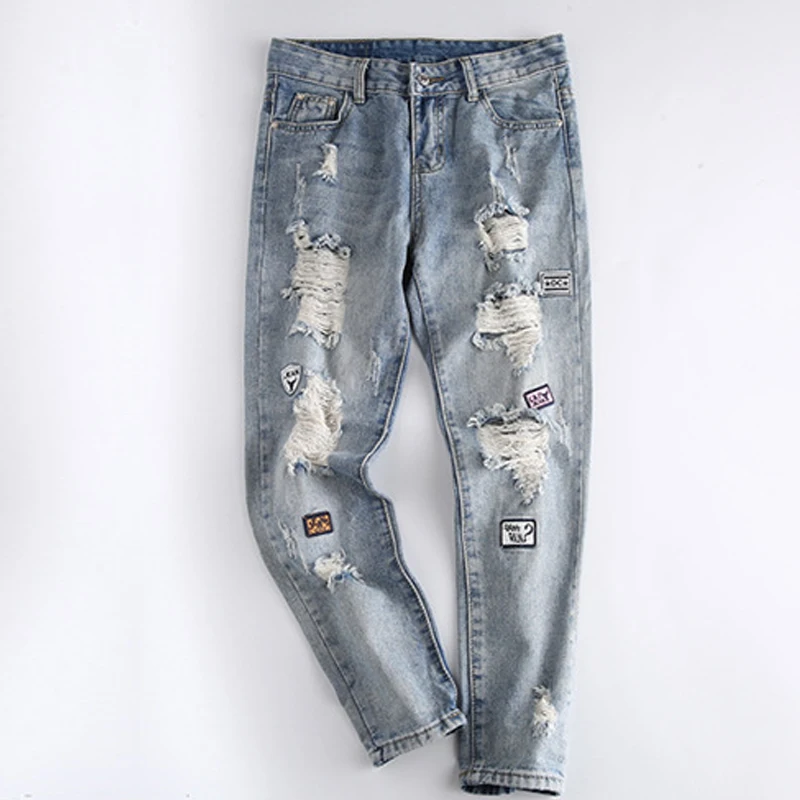 Свободные джинсы-бойфренды штаны для Для женщин летние рваные джинсы брюки плюс Размеры низкая талия смягчить проблемных Pantalon Капри