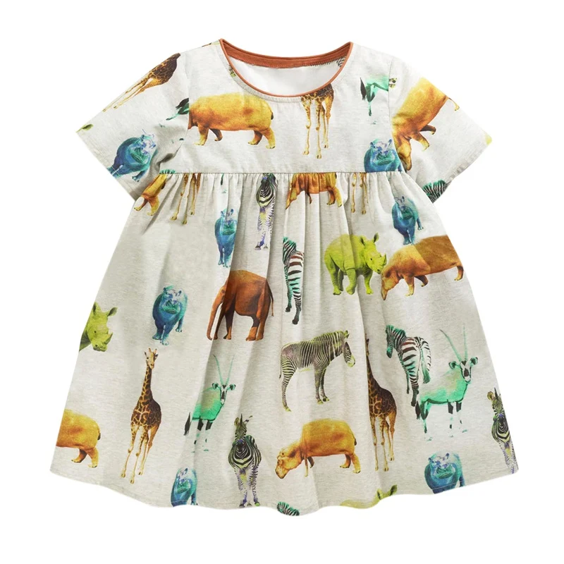 

2017 New 7 Styles Baby Girls About Knee Tutu Cartoon Top Dress Cotton Short Sleeves Print Summer Baby Girls Beach Party Dress