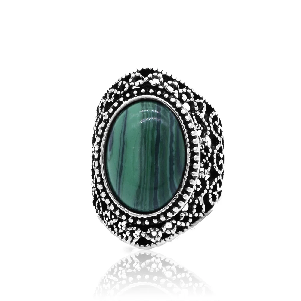 Bohemian Vintage Stone Ring for Women High Quality Fashion Silver Color Big Female Anniversary Wedding Bands Ring Jewerly