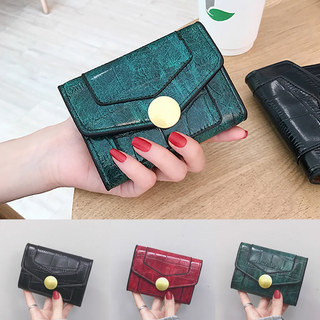 

Women's Wallets Fashion Women Retro Pure Color Purses Characteristic Short Leather Wallet Coin Purse Card Holder Wallets Purses