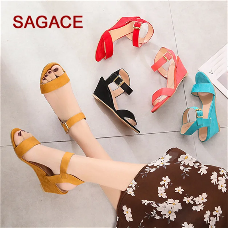 

SAGACE Sandals Ladies Pumps Buckle Strap Sandals Shoes Fashion 35-43 Size Wedges Shoes For Women Sandalia Feminina