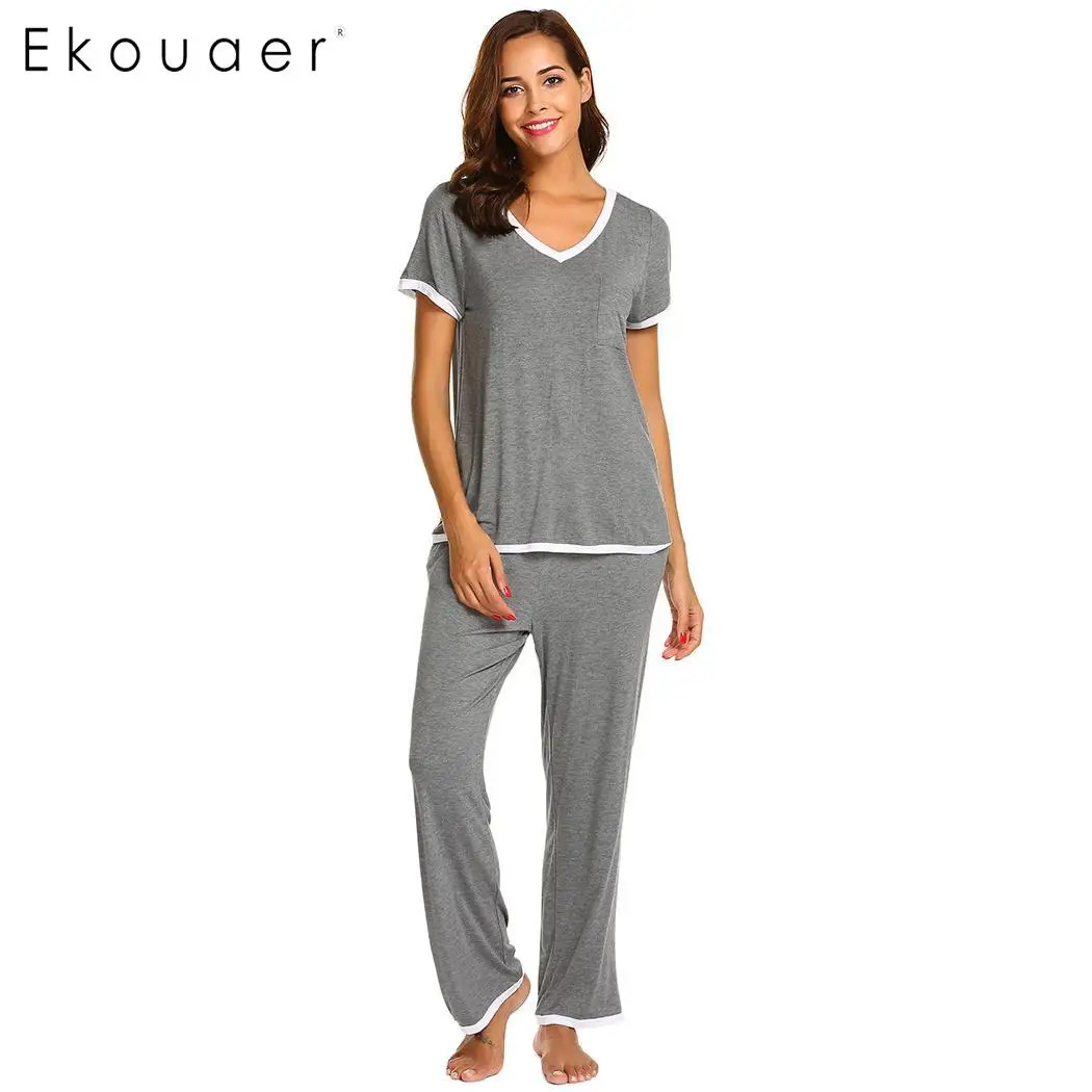 Ekouaer Womens Pajama Set Long Sleeve Pajama Soft Sleepwear Tops and Pants Pj Set