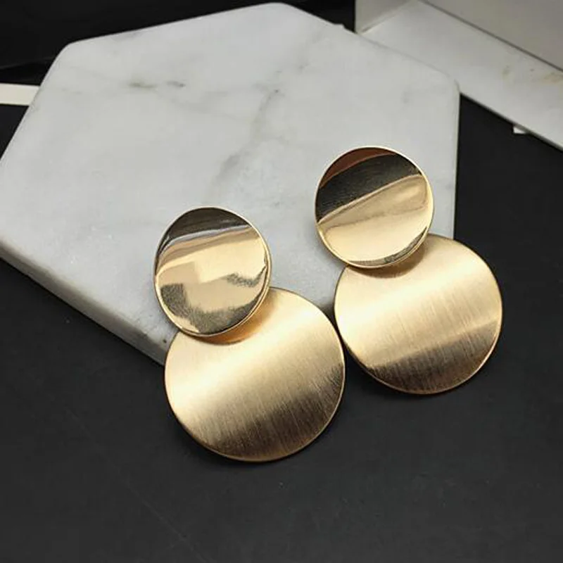 

1 Pair Alloy Earrings European Style Golden Silver Geometric Round Sheet Stud Earrings Fashion Women Jewelry Drop Earring 4cm