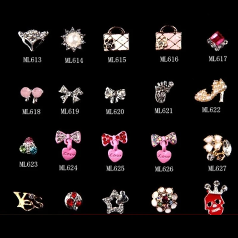 

100pcs 3d bow tie skull high heels nail accessories decoration pink silver strass rhinestones 3d glitter metal charms for nails