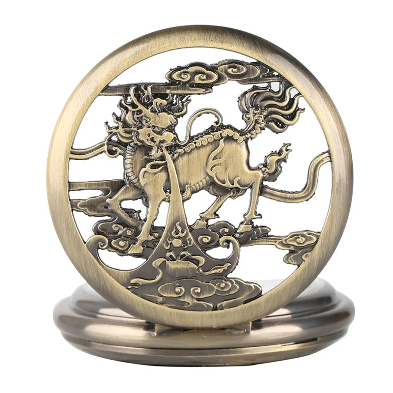 Винтаж китайский фигурка с драконом цилинь Awesome дизайн Авто Механические карманные часы Подвеска Медсестра часы Подарки для Для мужчин Для женщин старший