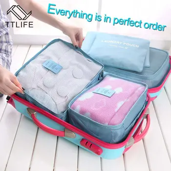 

TTLIFE Nylon travel packing cubes bag 6 Pieces One Set Large Capacity Of Sports Bags Unisex Clothing Sorting Organiz Bag