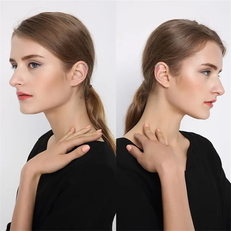 Dark Dream Ear Clip Ear Wraps Earring Cuff - Fake Ear Cuff in Silver - Double Earrings Silver Gold Cuffs image 4