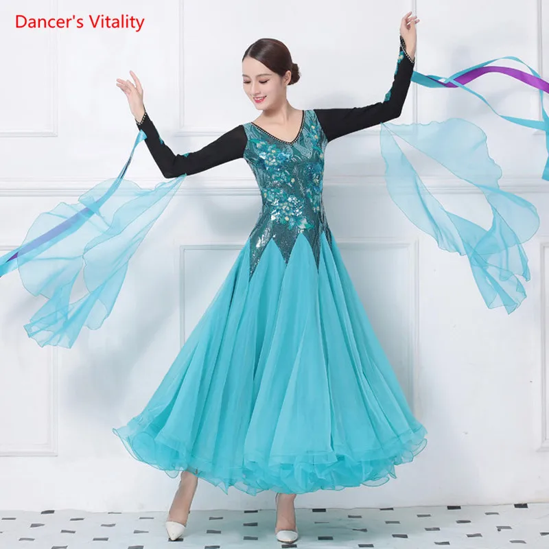 

Ballroom Dance Dresses Performance Clothes Luxury Diamond Sequins Big Swing Dress Women Standard Waltz Dancing Costume