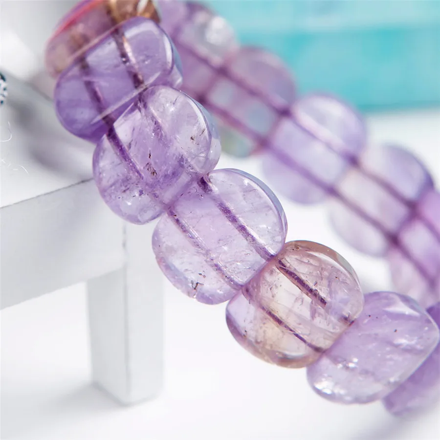 Genuine Natural Purple Ame trine Gems Stone Healing Crystal Bracelets Women Lady Stretch Rectangle Beads Fashion Bangle Bracelet