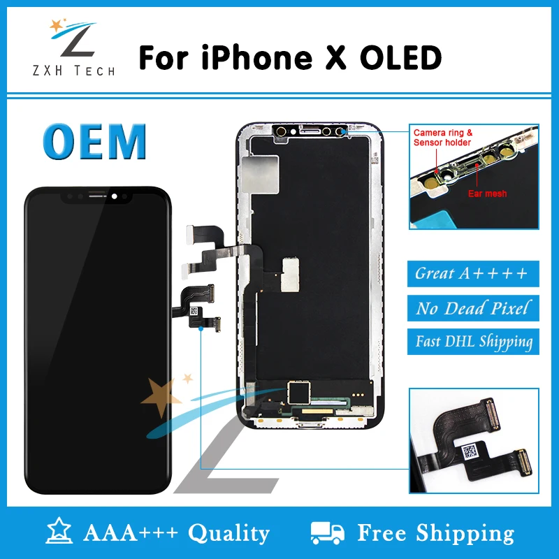 

Display for iPhone X OLED Screen Replacement Lens Pantalla 5.8'' with 3D Touch Digitizer OEM TFT for iPhone X LCD Free Shipping